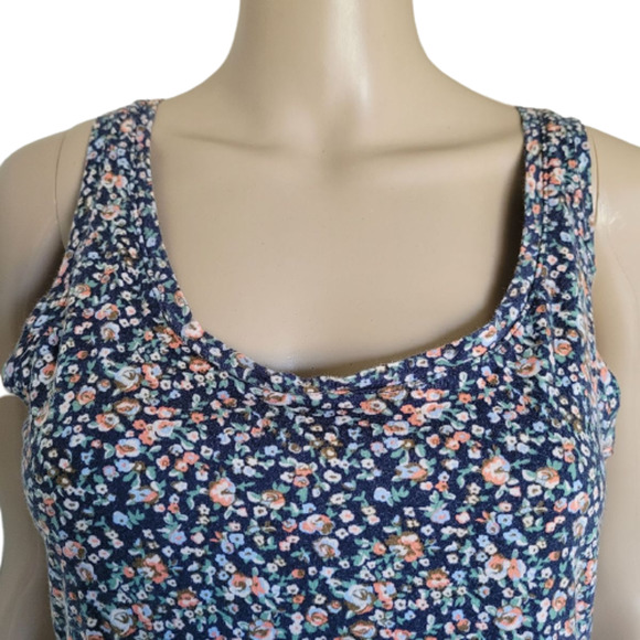 H&M Women's Blue Cotton Sweet Floral Printed Sleeveless Mini Dress Size Small - Picture 2 of 8
